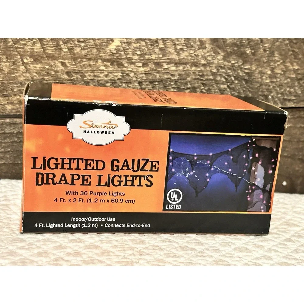 Sienna Halloween Lighted Gauze Drape Lights Orange‎ Lights 4 Ft × 2 Ft.